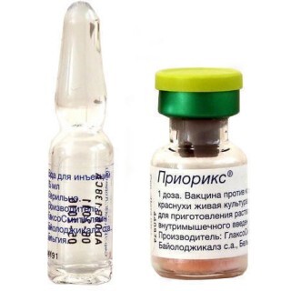 Вакцина Приорикс лиофил. д/р-ра д/ин. 1 доза фл. монодоз., с раств. в шприце, + 2 иглы