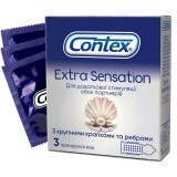 Презервативи латексні з силіконовою змазкою CONTEX Extra Sensation з крупними крапками та ребрами, 3 шт.