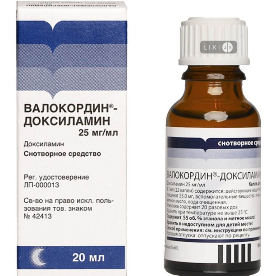 Валокордин-Доксиламин 25 мг/мл краплі, 50 мл: ціни та характеристики