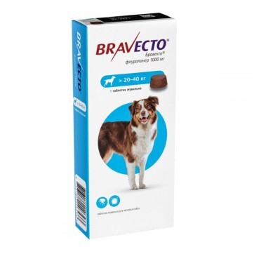 Таблетки от блох и клещей для собак Bravecto весом от 20 до 40 кг 1 таблетка: цены и характеристики