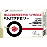 Тест-касета Sniper 5+ для одночасного визначення 5 видів наркотиків в сечі, 1 штука