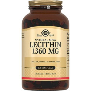 Натуральний соєвий лецитин Solgar 1360 мг капсули, №100
