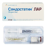 Сандостатин лар микросферы д/п сусп. д/ин. 30 мг фл., раств. шприц 2 мл,+игл.,адапт.