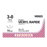 Шовний матеріал Vicryl Rapide W9925 Polyglactin 910, 3/0, 75 см, голка 16 мм ріжуча 3/8, незабарвлений