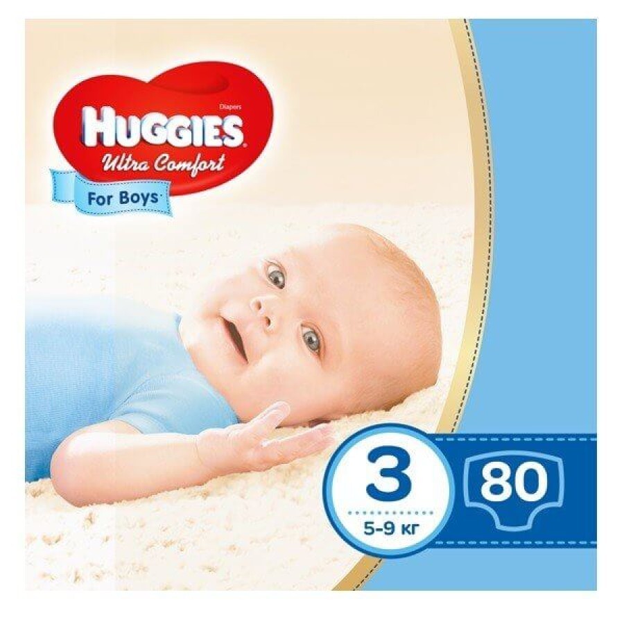 Подгузники Huggies Ultra Comfort для мальчиков размер 3, 5-9 кг 80 шт: цены и характеристики