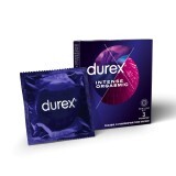 Презервативы латексные с силиконовой смазкой DUREX Intense Orgasmic рельефные, со стимулирующим гелем-смазкой, 3 шт.