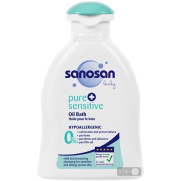 Детское гипоаллергенное масло Sanosan Pure+Sensitive для купания 200 мл: цены и характеристики