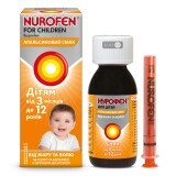 Нурофен для детей суспензия оральная с апельсиновым вкусом, 100 мг/5 мл, от жара и боли, без сахара и красителей, 100 мл.