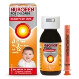  Нурофєн для дітей суспензія оральна 100 мг/5 мл 100 мл, з полуничним смаком,  від жару та болю, без цукру та барвників 