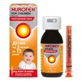 Нурофен для дітей суспензия оральная с клубничным вкусом, 100 мг/5 мл, от жара и боли, без сахара и красителей, 200 мл