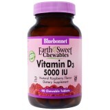Вітамін D3 5000 МО смак малини Earth Sweet Chewables Bluebonnet Nutrition 90 жув. таб.