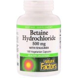 Бетаїн гідрохлорид і Пажитник Betaine Hydrochloride + Fenugreek Natural Factors 500мг 180 капсул