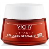 Нічний антивіковий крем-догляд Vichy Liftactiv Collagen Specialist Night Cream з ефектом корекції зморщок додання пружності та відновлення сяйва 50 мл