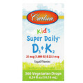 Витамин D3+K2 для детей в каплях, 1000 МЕ и 22,5 мкг, Kid's Super Daily D3+K2, Carlson, 10.16 мл