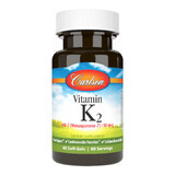 Витамин K2, MK-7, 90 мкг, Vitamin K2 as MK-7, Carlson, 60 желатиновых капсул