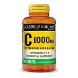 Витамин C 1000мг с шиповником и цинком, Vitamin C with rose hips & zinc, Mason Natural, 100 каплет