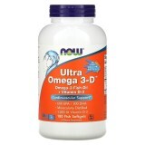 Ультра Омега 3 і Вітамін D, Ultra Omega 3-D, Now Foods, 180 Гелевих Капсул