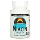 Ниацин, Витамин В3, 100 мг, Niacin, Source Naturals, 100 таблеток