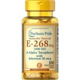 Витамин Е с селеном, Vitamin E, Puritan's Pride, 400 МЕ, натуральный, 100 гелевых капсул
