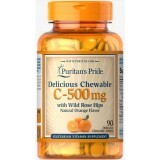 Витамин С с шиповником, Vitamin C, Puritan's Pride, вкус апельсина, 500 мг, 90 жевательных таблеток