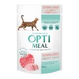 Влажный корм для кошек Optimeal для стерилизованных/кастрированных с говядиной и индюшиным филе в желе 85 г