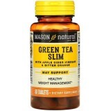 Зеленый чай с яблочным уксусом и горьким апельсином, Green Tea Slim with Apple Cider Vinegar&Bitter Orange, Mason Natural, 60 таблеток