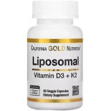 Ліпосомальний Вітамін D3+K2, 1000 МО та 45 мкг, Liposomal Vitamin D3+K2, California Gold Nutrition, 60 вегетаріанських капсул