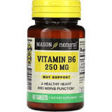 Витамин B6, 250 мг, Vitamin B6, Mason Natural, 60 таблеток