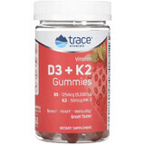 Витамин D3 и K2, вкус клубники, Vitamin D3 + K2 Gummies, Trace Minerals, 60 жевательных конфет