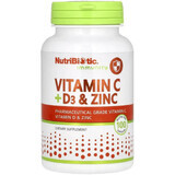 Витамин C, D3 и цинк, Immunity, Vitamin C, D3 & Zinc, NutriBiotic, 100 капсул