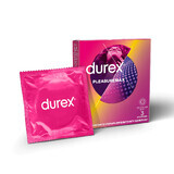 Презервативы латексные с силиконовой смазкой DUREX Pleasuremax с ребрами и точками, 3 шт.