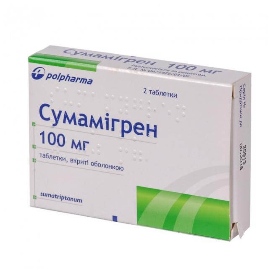 Сумамигрен табл. п/о 100 мг №2: цены и характеристики