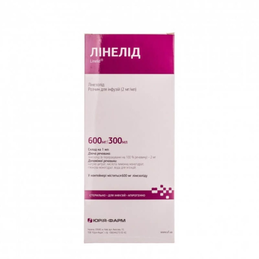 Лінелід р-н д/інф. 2 мг/мл пляшка скляна 300 мл: ціни та характеристики