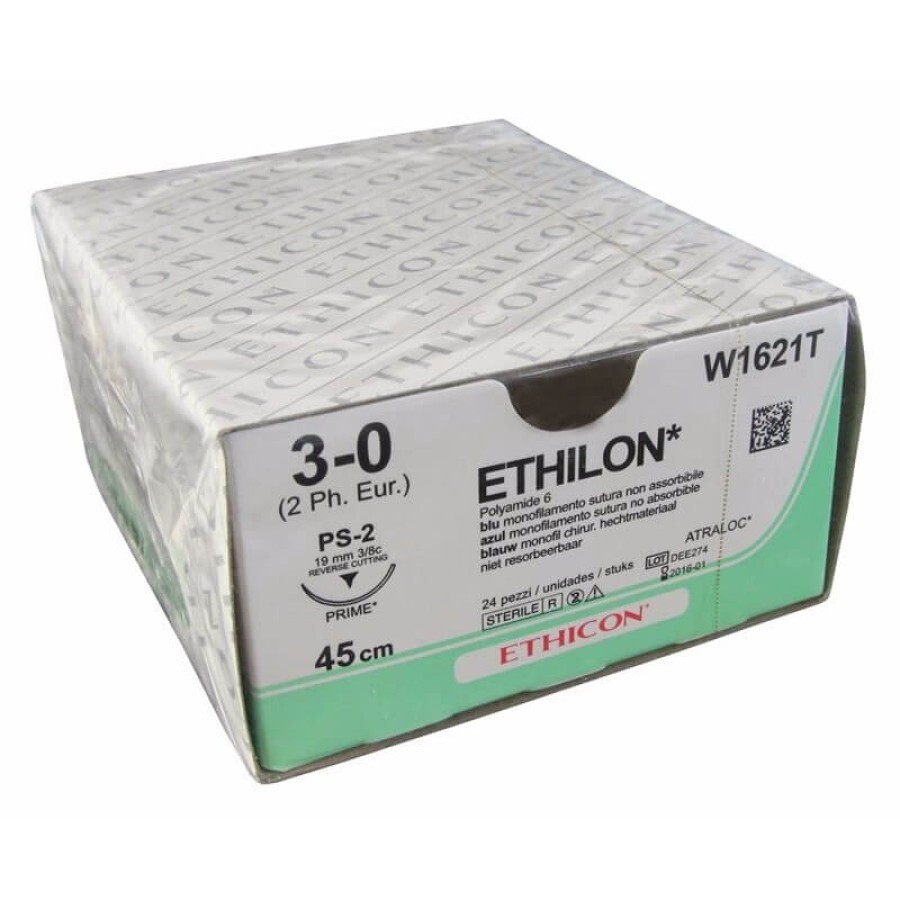 Ethilon (поліамід, монофіламентна нитка) 3/0, син. 45 см, голка зворотньо-ріжуча 26 мм: ціни та характеристики