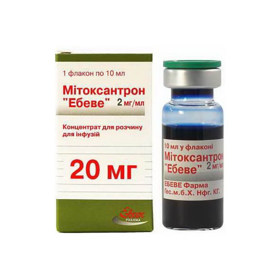 Митоксантрон "эбеве" конц. д/р-ра д/инф. 20 мг фл. 10 мл: цены и характеристики
