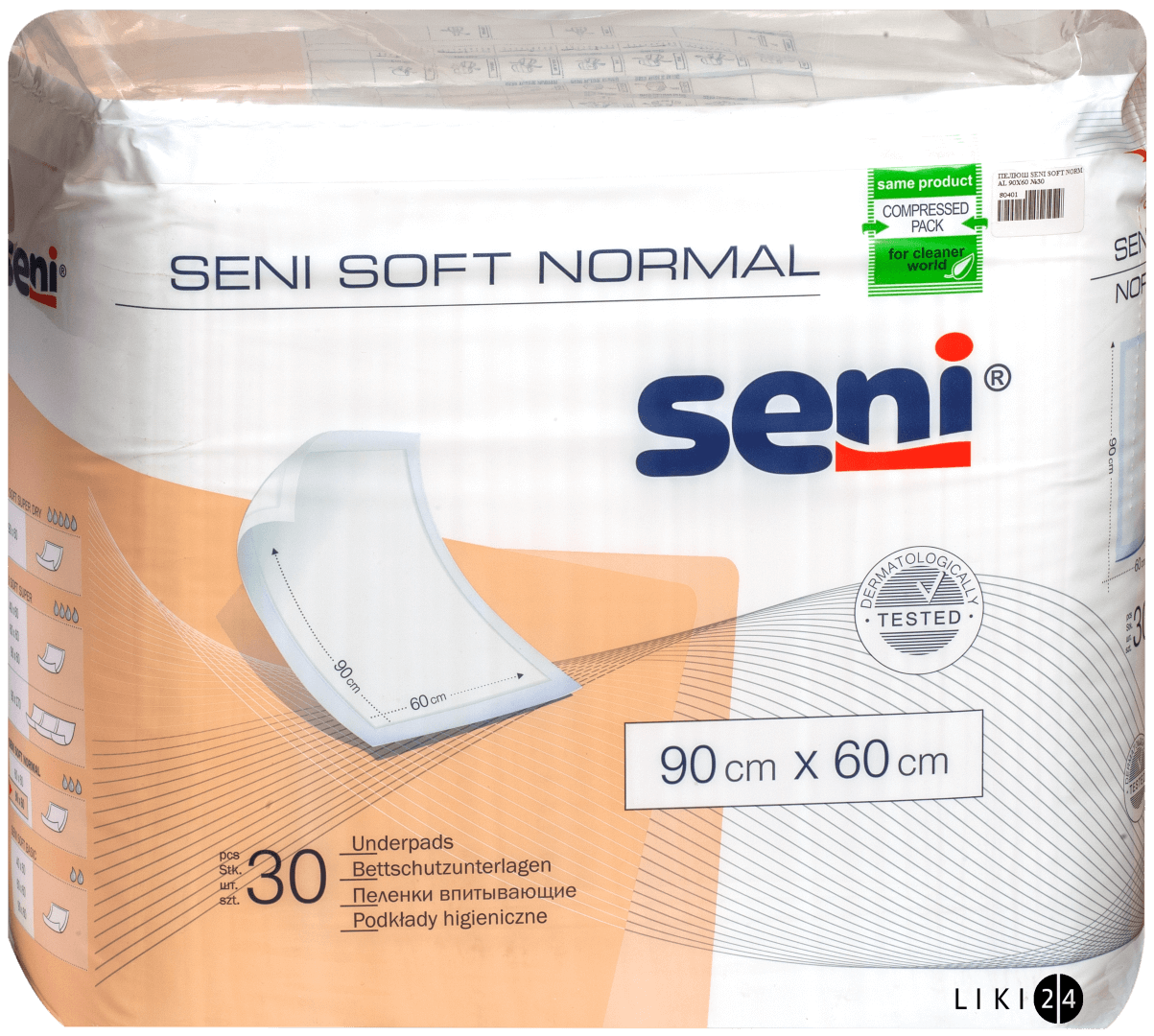 

Одноразові пелюшки Seni Soft Normal для немовлят 90х60 см 30 шт, 90 х 60 см