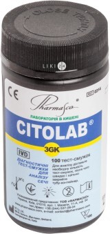 Тест-полоски Citolab 3 GК для визначення глюкози, білка та кетонів №100