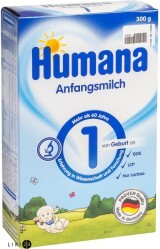 Сухая молочная смесь Humana 1 с LC PUFA, пребиотиками и нуклеотидами с 3 до 6 месяцев, 300 г