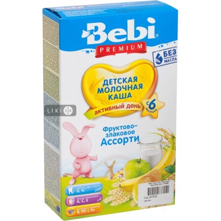 Дитяча каша Bebi Premium Фруктово-злакове асорті молочна з 6 місяців, 250 г