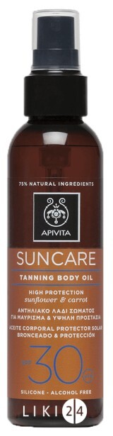 Масло Apivita Suncare Sunbody Tanning Body Oil SPF 30 с подсолнечником и морковью, 150 мл
