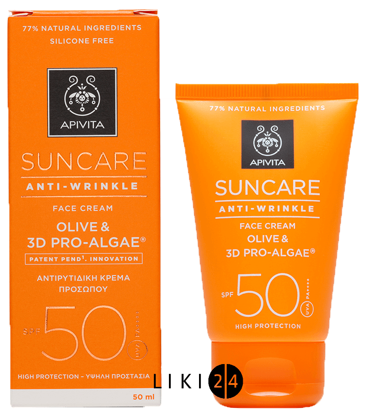 

Сонцезахисний крем для обличчя Аpivita SunCare 3D Pro-Algae SPF 50 проти зморшок з оливою 50 мл, SPF-50 50 мл, 3D PRO-ALGAE
