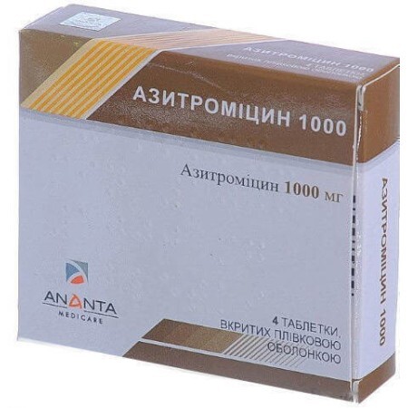 Азитроміцин 1000 табл. в/плівк. обол. 1000 мг блістер №4