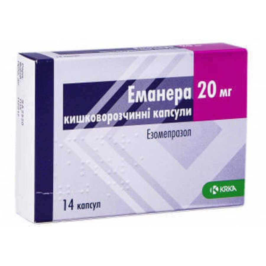 Еманера капс. кишково-розч. 20 мг блістер №14: ціни та характеристики