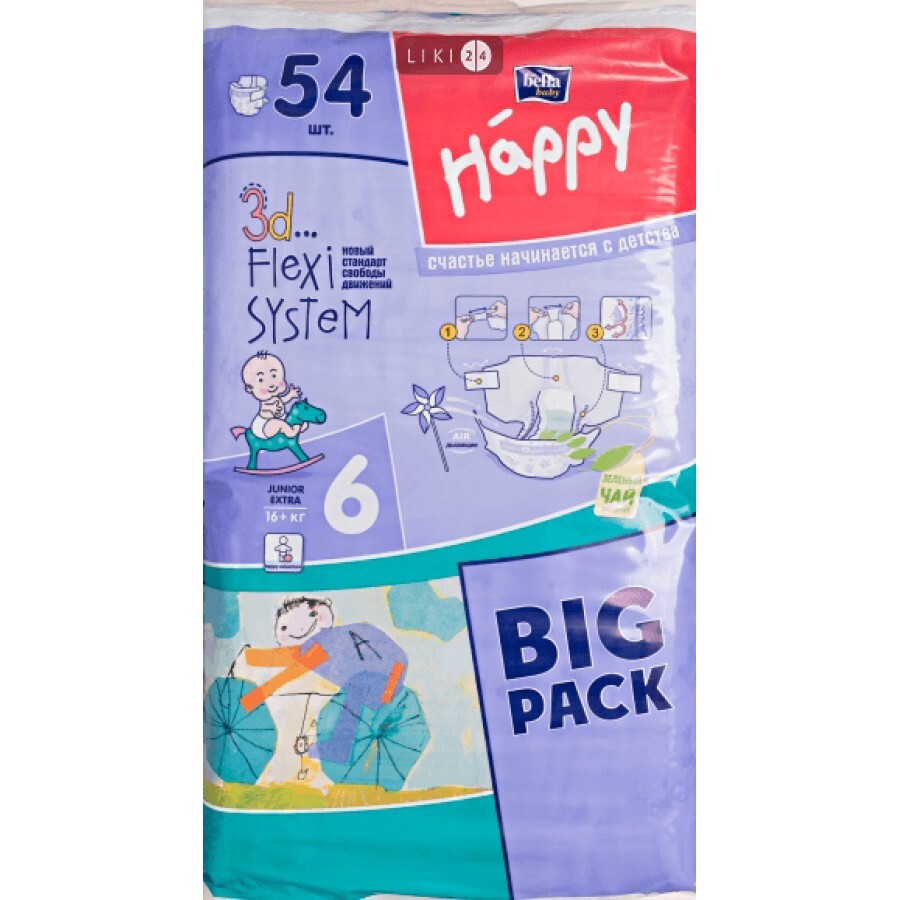 Подгузники детские Bella Baby Happy Junior Extra 16+ кг 54 шт: цены и характеристики