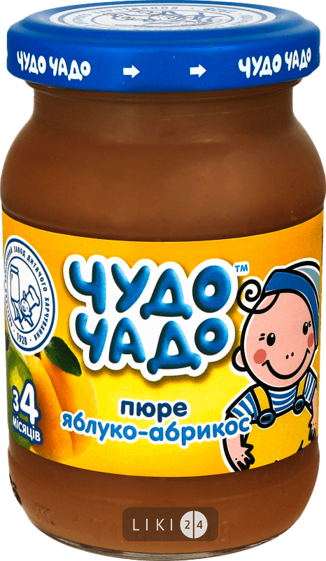 

Пюре Чудо-чадо Яблуко і абрикос з цукром, 170 г, 170 г, д/харчування дітей з 3 місяців