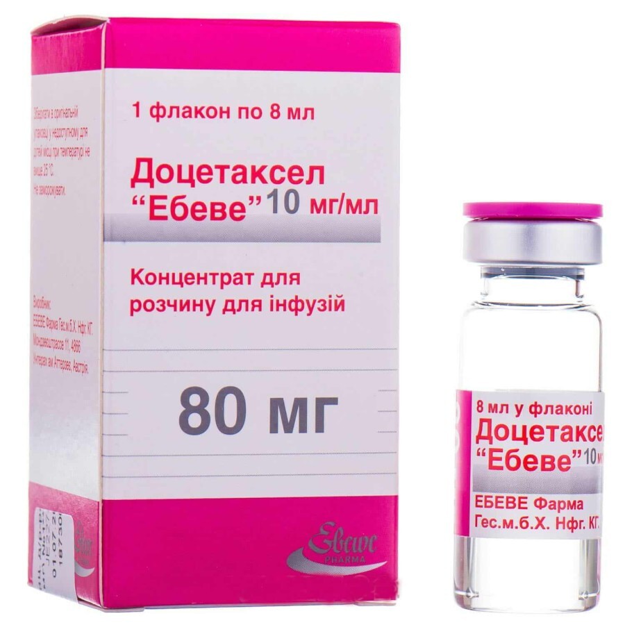 Доцетаксел Ебеве конц. д/р-ну д/інф. 80 мг фл. 8 мл: ціни та характеристики