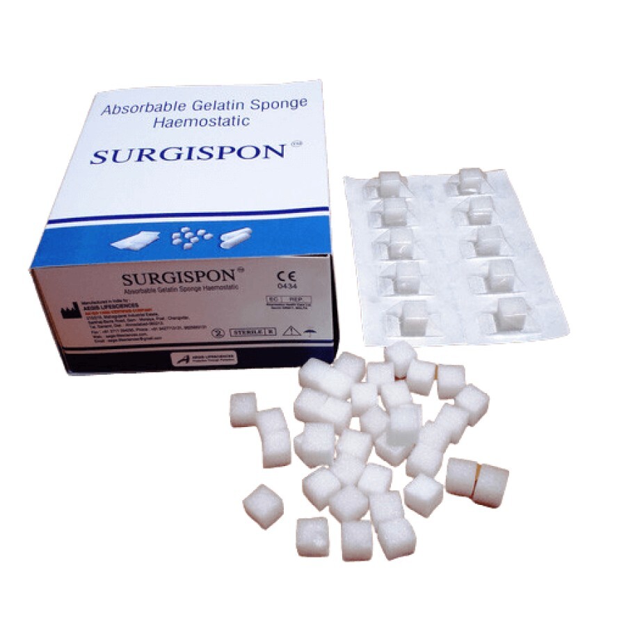 Губка гемостатична Surgispon 10х10х10 мм дентальний кубик, желатинова, що розсмоктується: ціни та характеристики