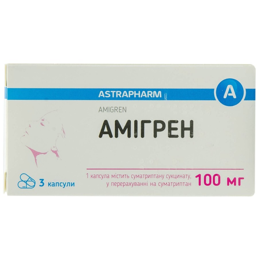 Амігрен капс. 100 мг №3: ціни та характеристики