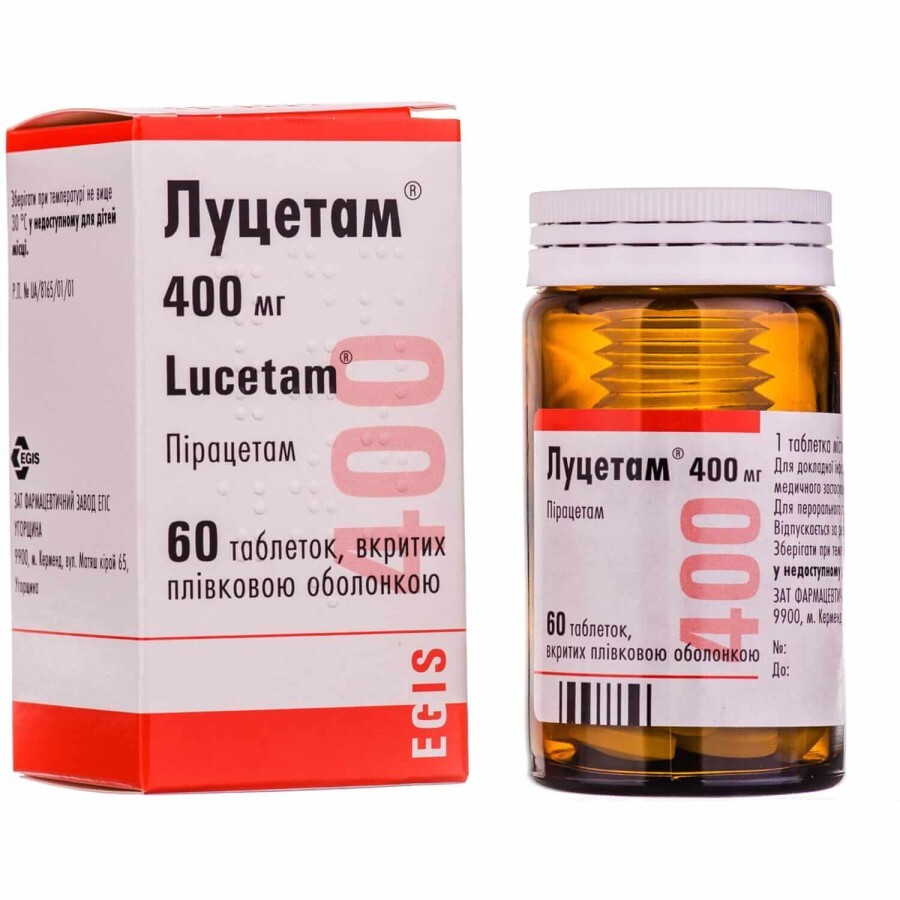 Луцетам таблетки в/плівк. обол. 400 мг фл. №60