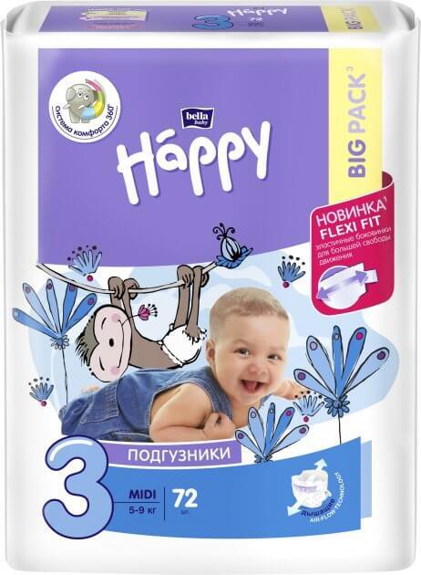 

Підгузники дитячі Bella Baby Happy Midi 5-9 кг 72 шт, midi
